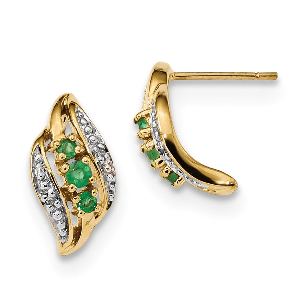 14k Yellow Gold w/ Emerald & Real Diamond Polished Post Earrings XE3127E/AA