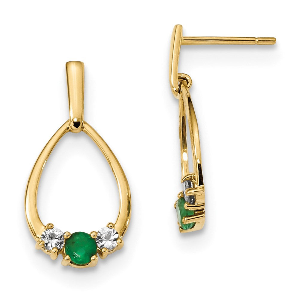 14k Yellow Gold w/ Emerald and White Sapphire Post Dangle Earrings XE3128E/AA
