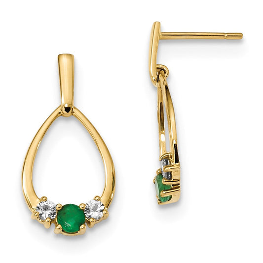 14k Yellow Gold w/ Emerald and White Sapphire Post Dangle Earrings XE3128E/AA