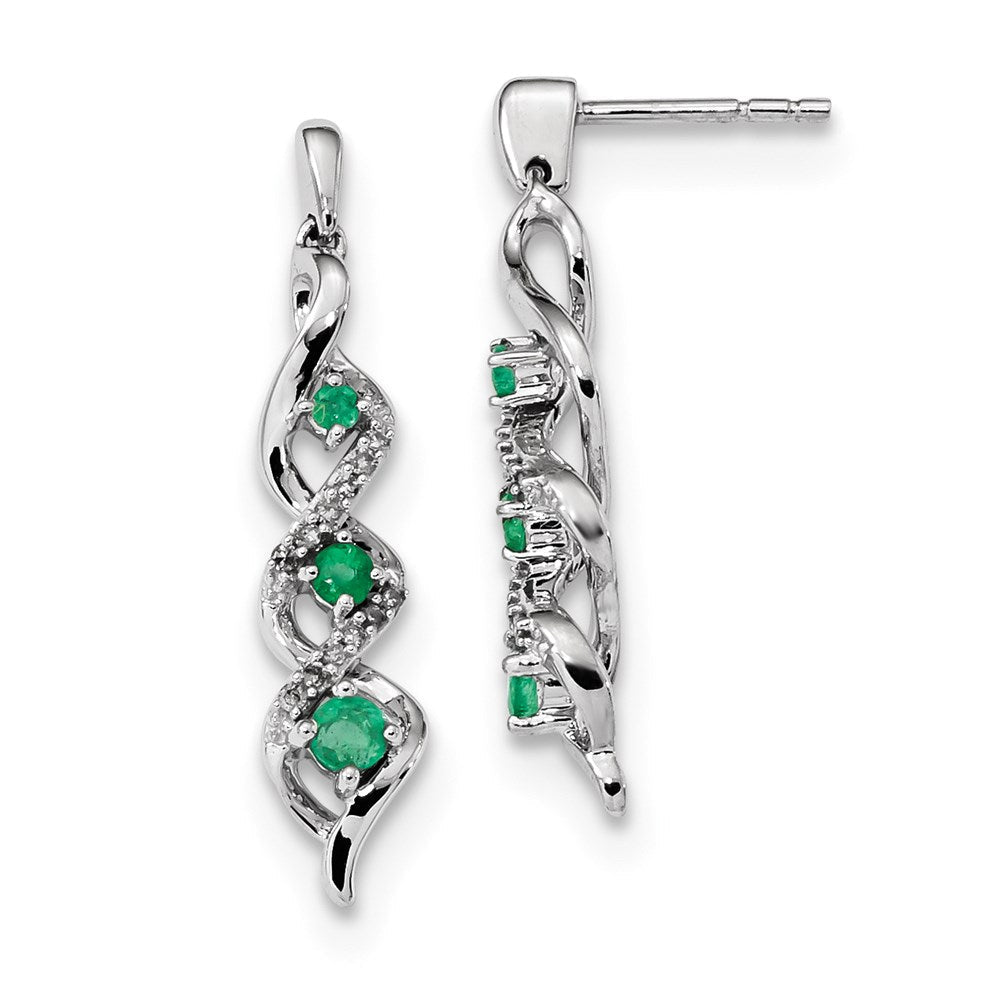 14k White Gold Real Diamond and Emerald Post Dangle Earrings XE3132E/AA