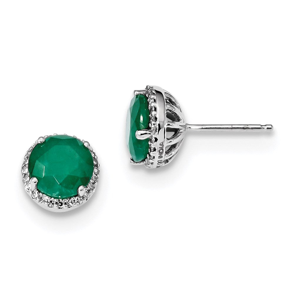 14k White Gold Real Diamond & Emerald Post Earrings XE3135E/AA