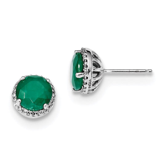 14k White Gold Real Diamond & Emerald Post Earrings XE3135E/AA