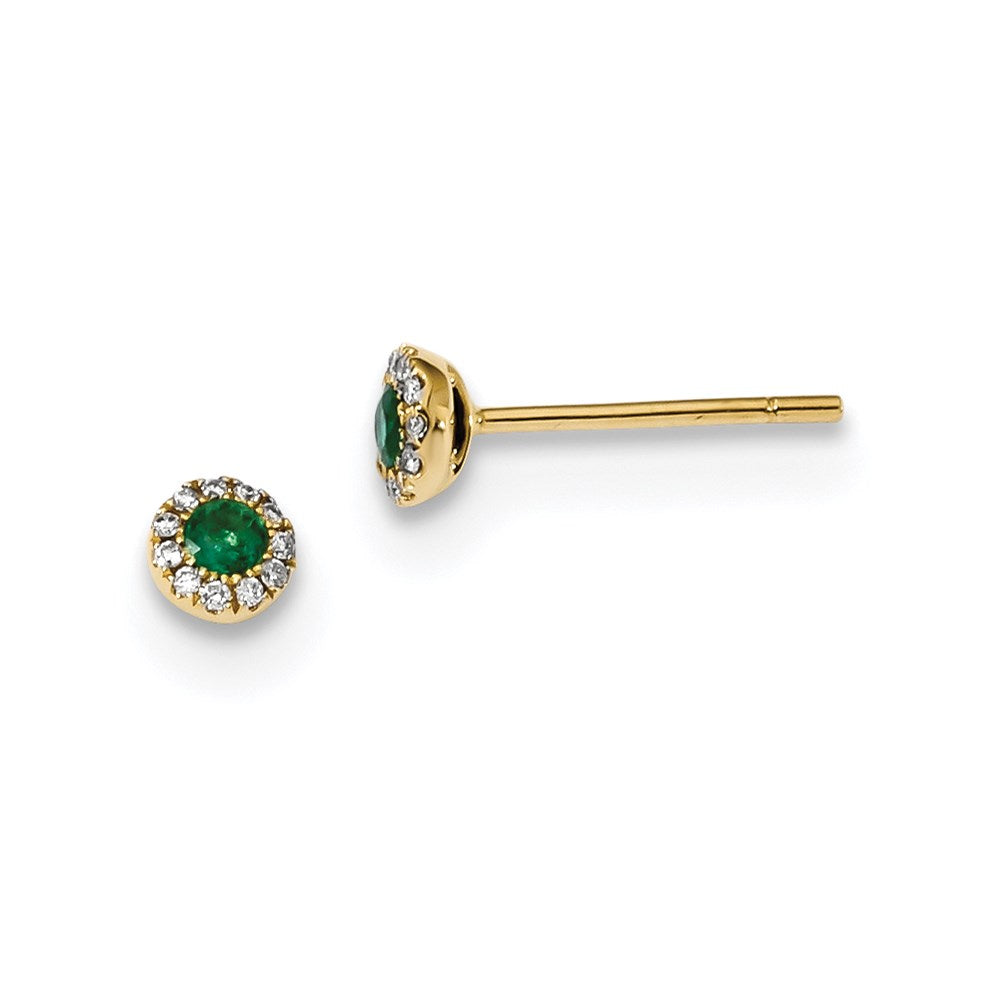 14k Yellow Gold Real Diamond and Emerald Post Earrings XE3136E/AA