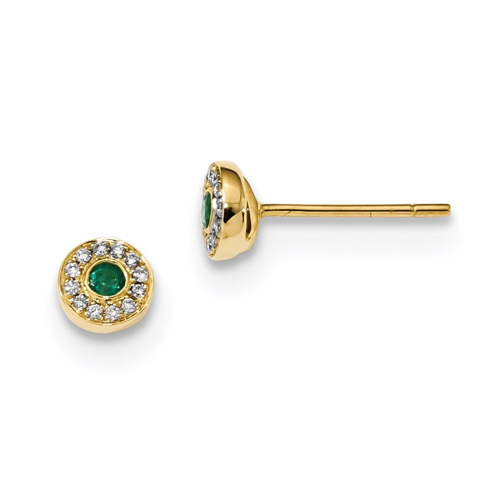 14k Yellow Gold Real Diamond and Emerald Post Earrings XE3137E/AA