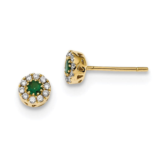 14k Yellow Gold Real Diamond and Emerald Post Earrings XE3139E/AA