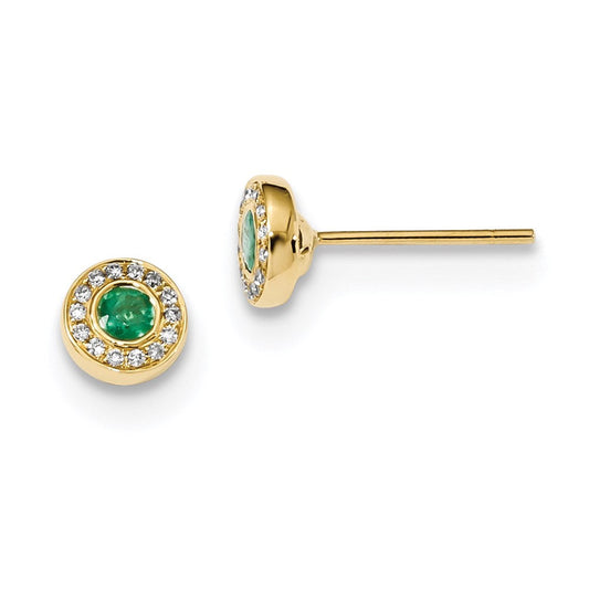 14k Yellow Gold Real Diamond and Emerald Post Earrings XE3142E/AA