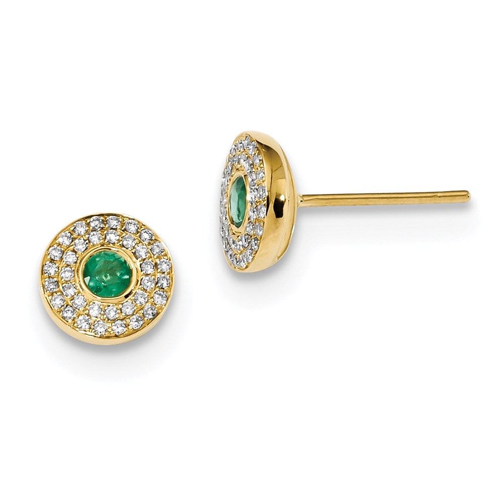 14k Yellow Gold Real Diamond and Emerald Post Earrings XE3143E/AA