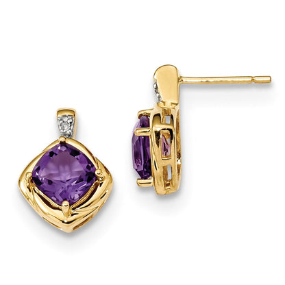 14k Yellow Gold w/ Amethyst & Real Diamond Polished Post Earrings XE3144AM/AA
