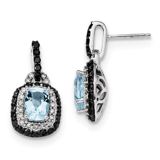 14k White Gold White & Black Real Diamond Blue Topaz Post Earrings XE3147BT/AA