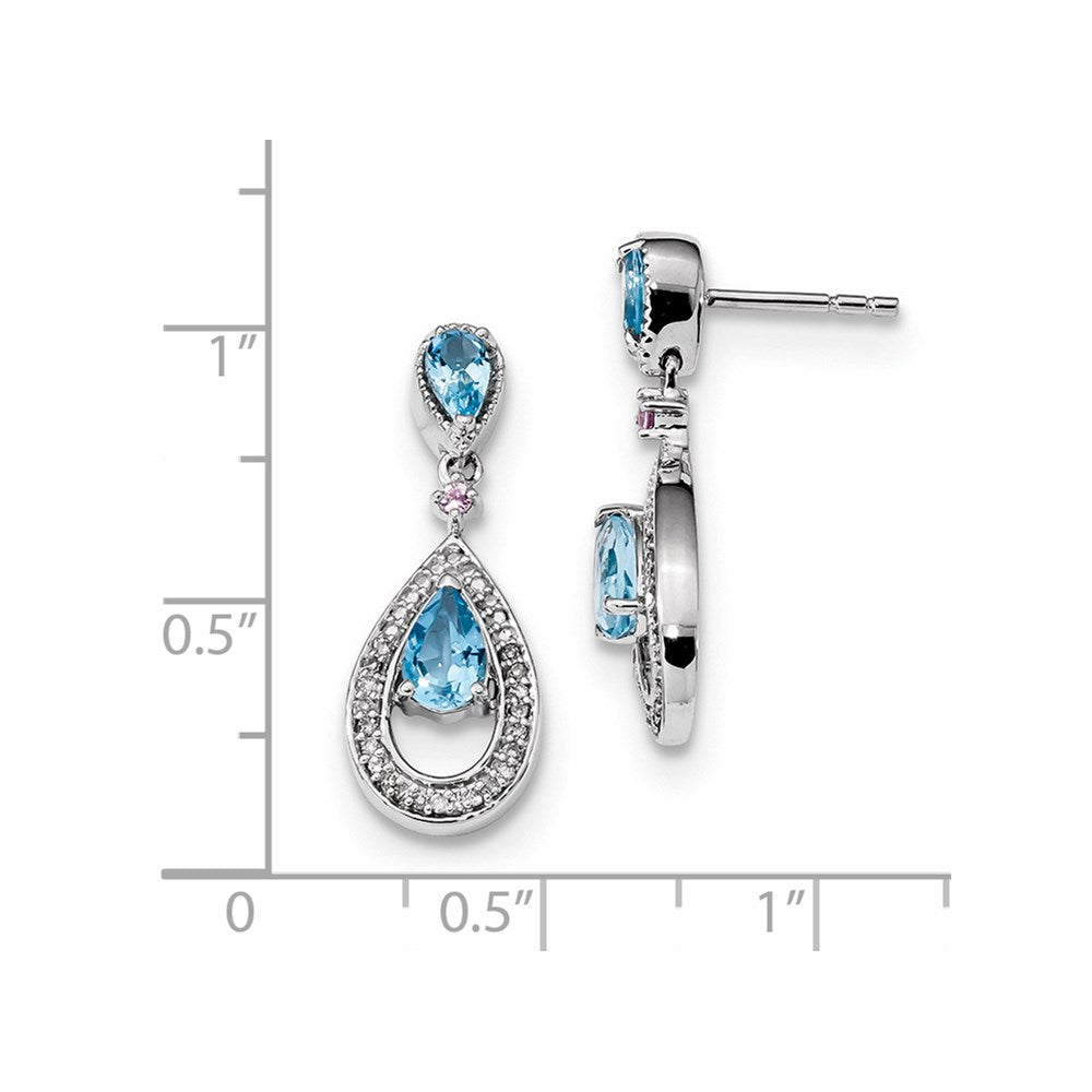14k White Gold Diamond Blue Topaz u0026 Pink Sapphire Post Dangle Earrings