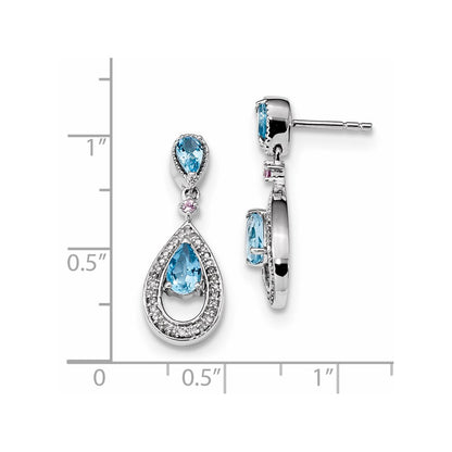 14k White Gold Diamond Blue Topaz u0026 Pink Sapphire Post Dangle Earrings