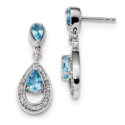 14k White Gold Diamond Blue Topaz u0026 Pink Sapphire Post Dangle Earrings