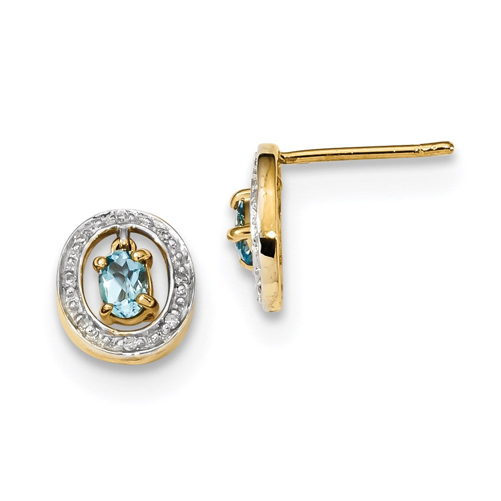 14k Yellow Gold w/ Real Diamond & Swiss Blue Topaz Post Earrings XE3150BT/AA