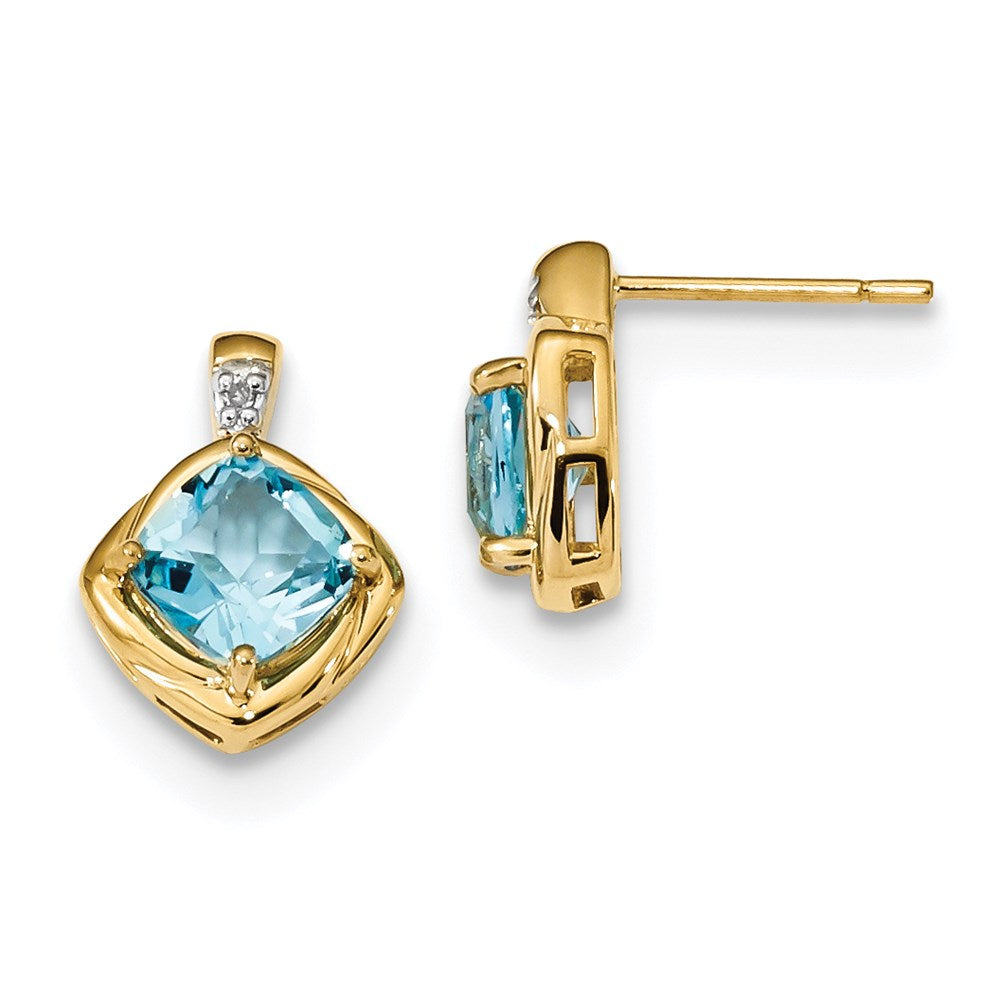 14k Yellow Gold w/L. Swiss Blue Topaz & Real Diamond Polished Post Earrings XE3151BT/AA