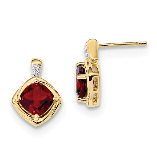14k Yellow Gold w/ Mozambique Garnet & Real Diamond Polished Post Earrings XE3152GA/AA