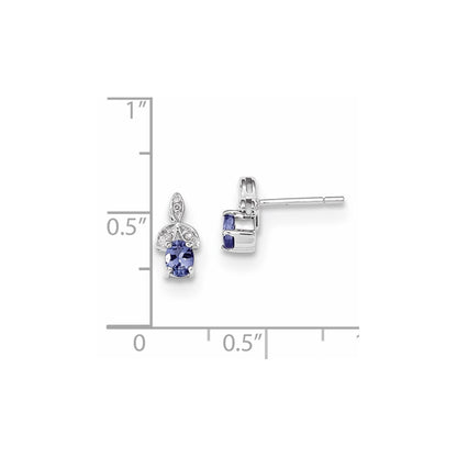 14k White Gold w/ Diamond & Tanzanite Post Earrings