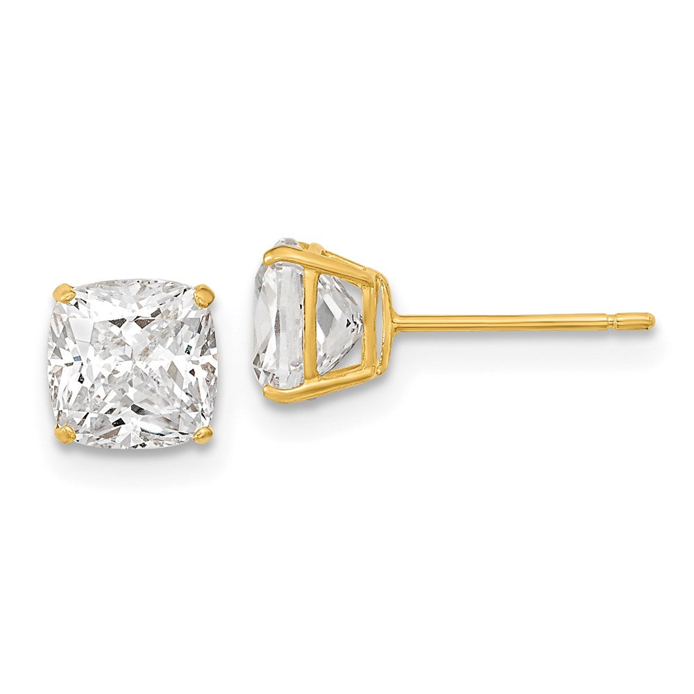 14k Yellow Gold Polished 6x6 Cushion Cut CZ Stud Post Earrings XE3165CZ