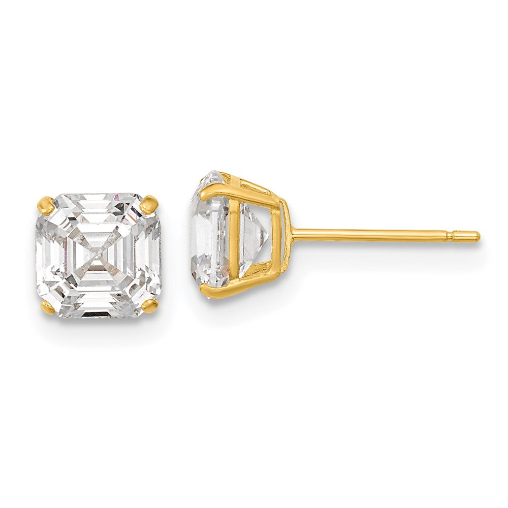 14k Yellow Gold Polished 6x6 Asscher Cut CZ Studs Post Earrings XE3166CZ