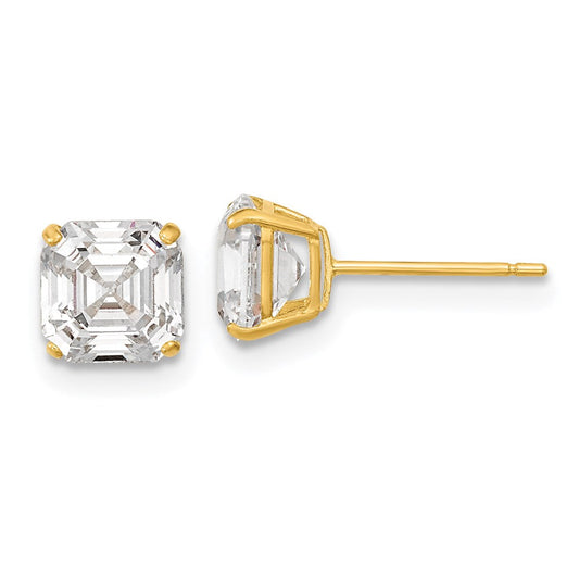 14k Yellow Gold Polished 6x6 Asscher Cut CZ Studs Post Earrings XE3166CZ