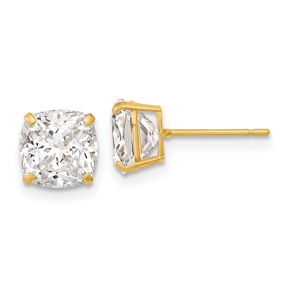 14k Yellow Gold Polished 7x7 Cushion Cut CZ Studs Post Earrings XE3167CZ