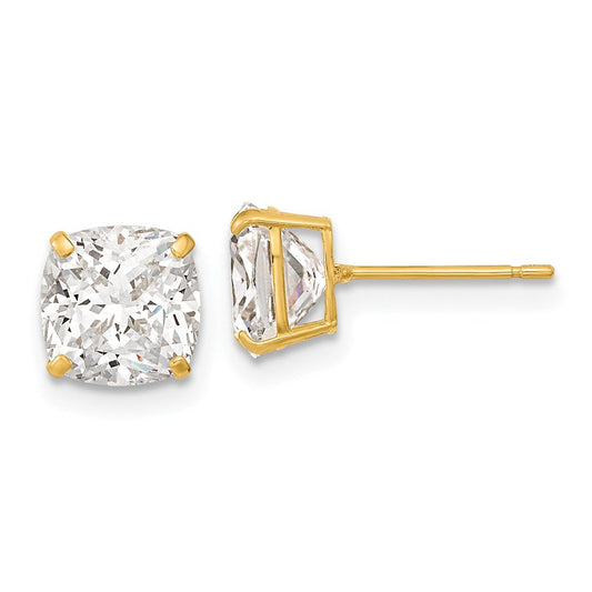 14k Yellow Gold Polished 7x7 Cushion Cut CZ Studs Post Earrings XE3167CZ