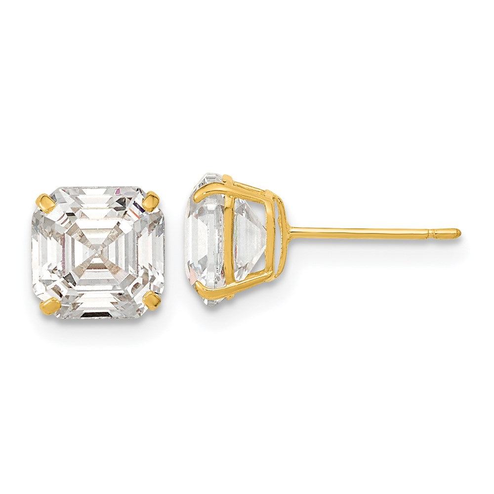 14k Yellow Gold Polished 7x7 Asscher Cut CZ Studs Post Earrings XE3168CZ