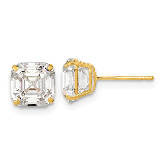 14k Yellow Gold Polished 7x7 Asscher Cut CZ Studs Post Earrings XE3168CZ