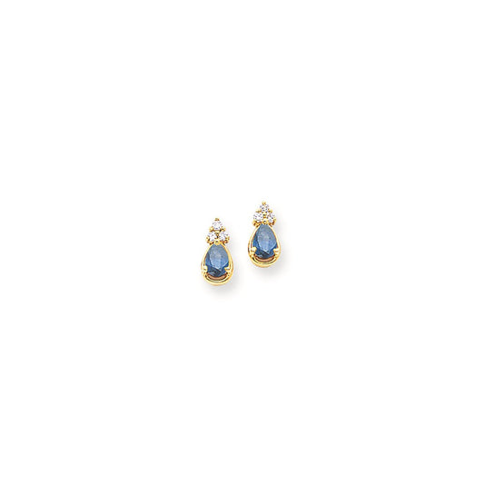 14k Yellow Gold 6x4mm Pear Sapphire & AA Real Diamond Earrings XE397S/AA