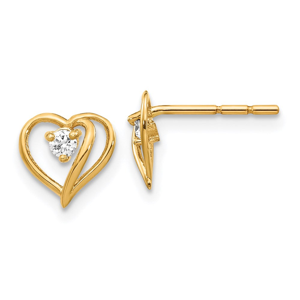 14k Yellow Gold VS Real Diamond heart Earrings XE40VS