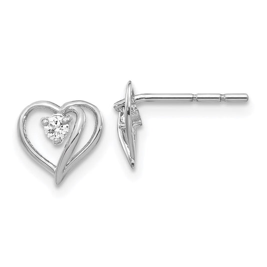 14k White Gold A Real Diamond heart Earrings XE40WA
