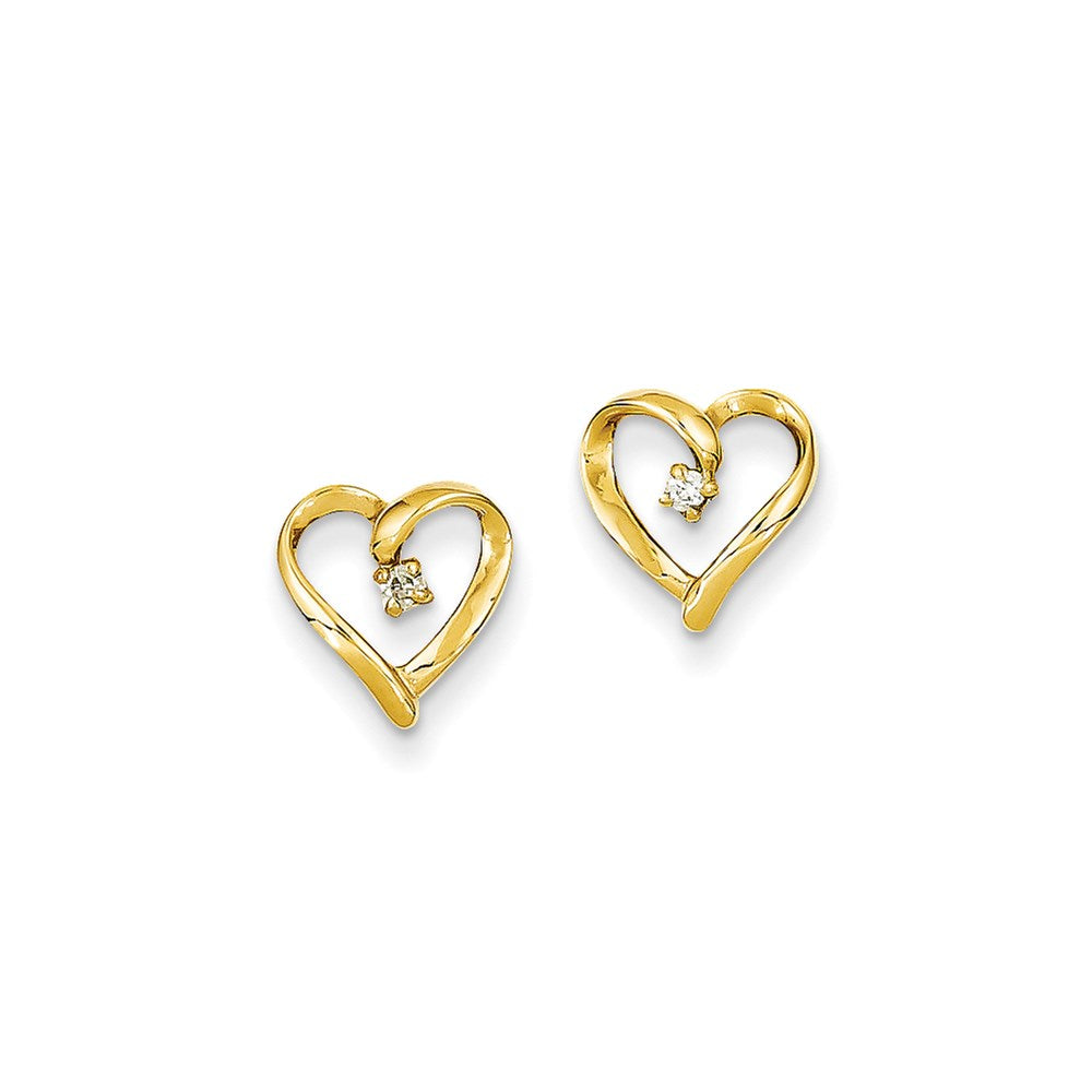 14k Yellow Gold Real Diamond Heart Earrings XE46AA