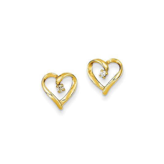 14k Yellow Gold Real Diamond Heart Earrings XE46AA