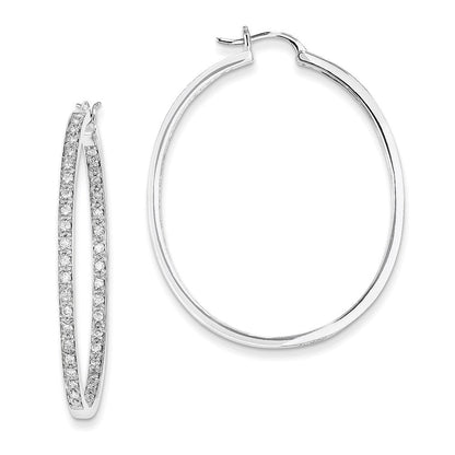 14k White Gold AA Quality Completed Real Diamond In/Out Hoop Earrings XE540AA