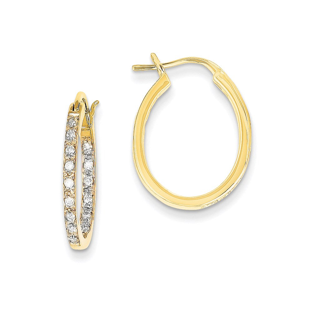 14k Yellow Gold AA Quality Completed Real Diamond In/Out Hoop Earrings XE542AA