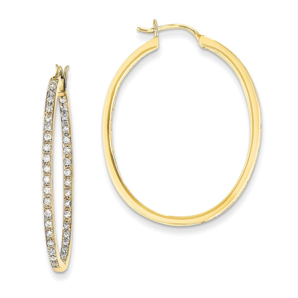 14k Yellow Gold AA Quality Completed Real Diamond In/Out Hoop Earrings XE545AA