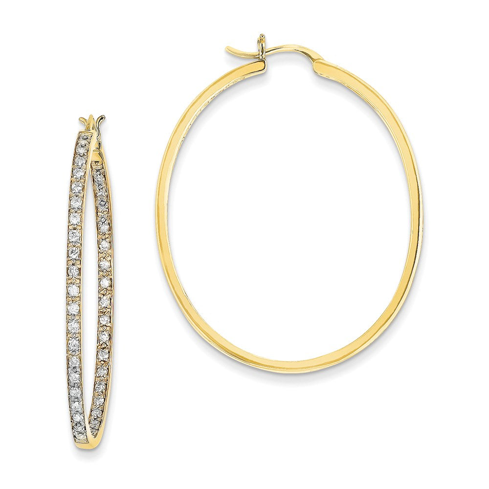 14k Yellow Gold AA Quality Completed Real Diamond In/Out Hoop Earrings XE546AA