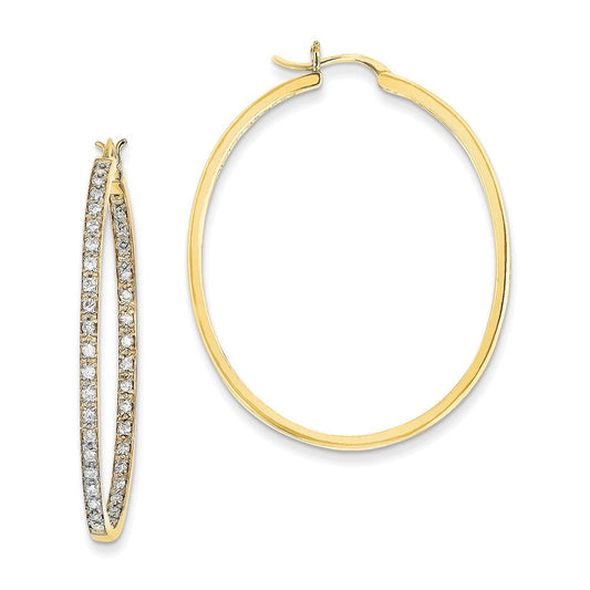 14k Yellow Gold AA Quality Completed Real Diamond In/Out Hoop Earrings XE546AA