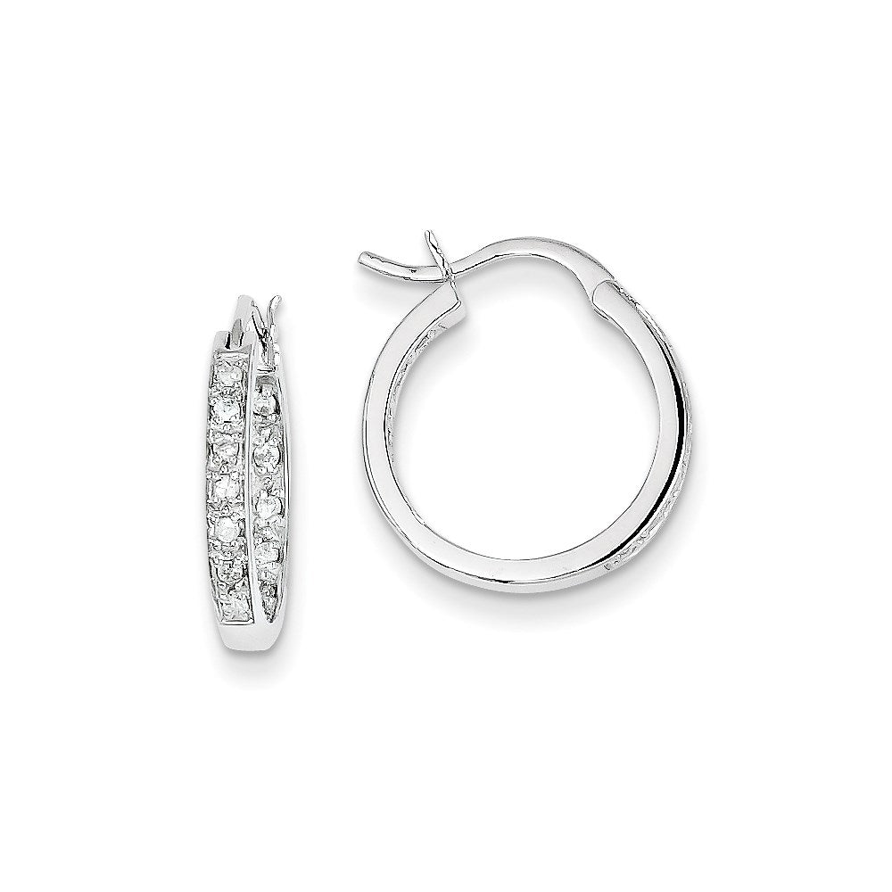 14k White Gold AA Real Diamond In/Out Hoop Earrings XE547AA