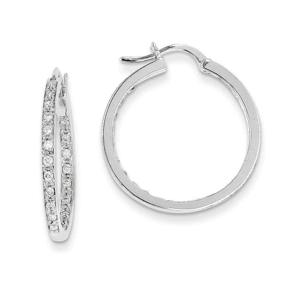 14k White Gold Real Diamond In/Out Hoop Earrings XE549AA