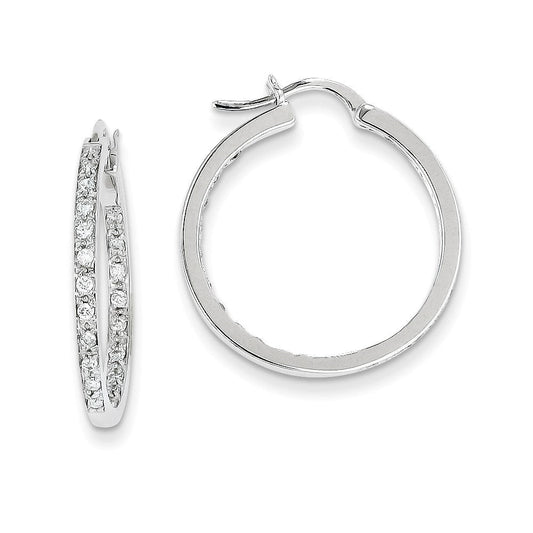 14k White Gold Real Diamond In/Out Hoop Earrings XE549AA