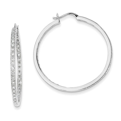 14k White Gold AA Quality Completed Real Diamond In/Out Hoop Earrings XE551AA