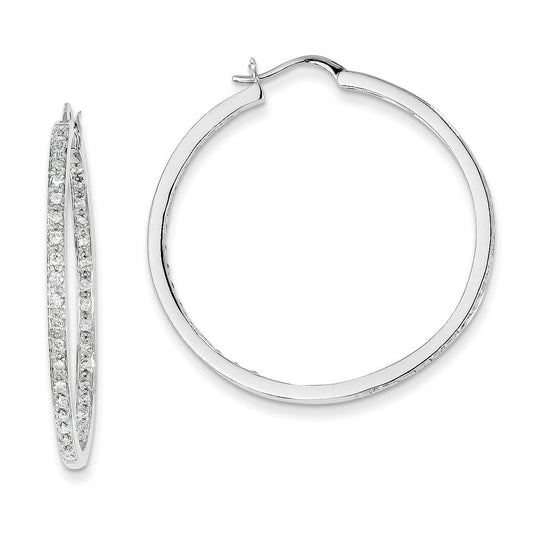 14k White Gold AA Quality Completed Real Diamond In/Out Hoop Earrings XE551AA
