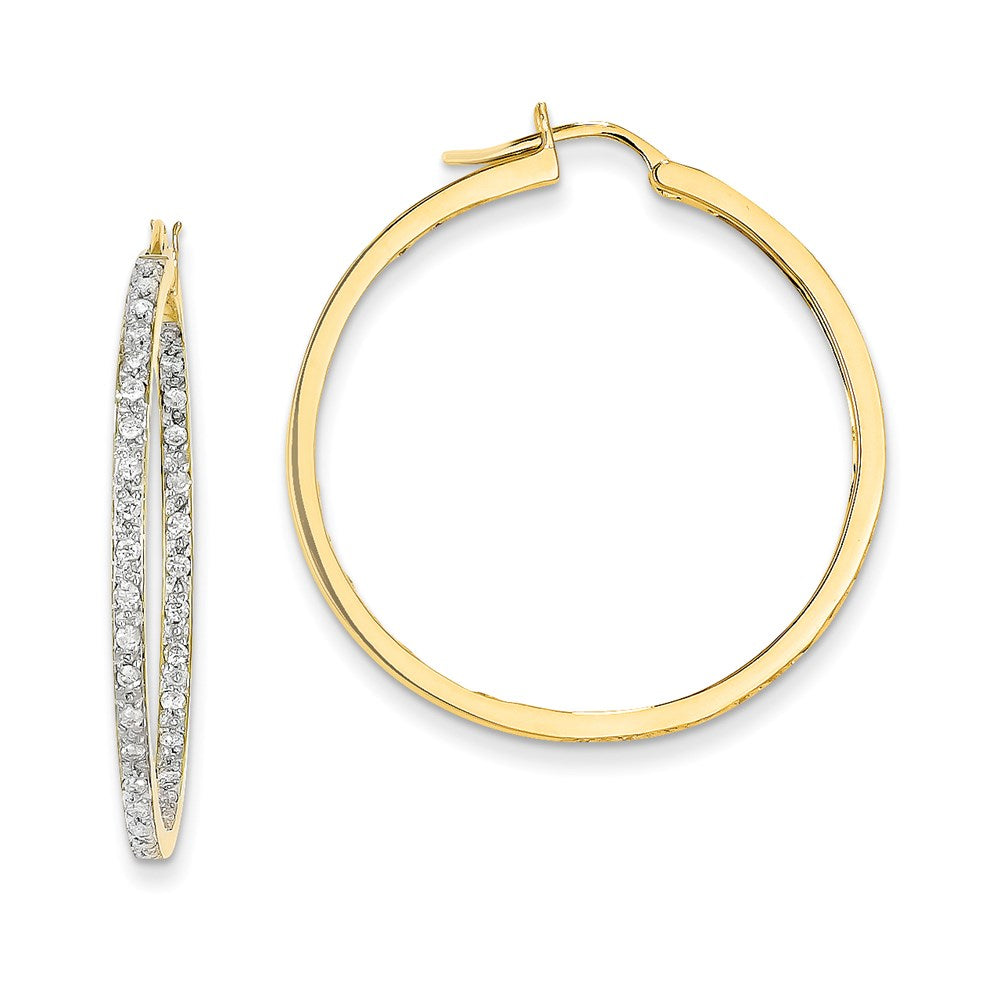 14k Yellow Gold AA Quality Completed Real Diamond In/Out Hoop Earrings XE556AA