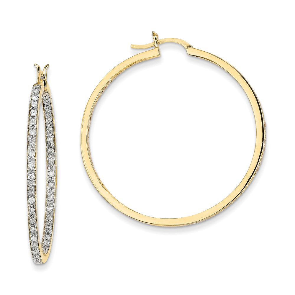 14k Yellow Gold AA Quality Completed Real Diamond In/Out Hoop Earrings XE558AA