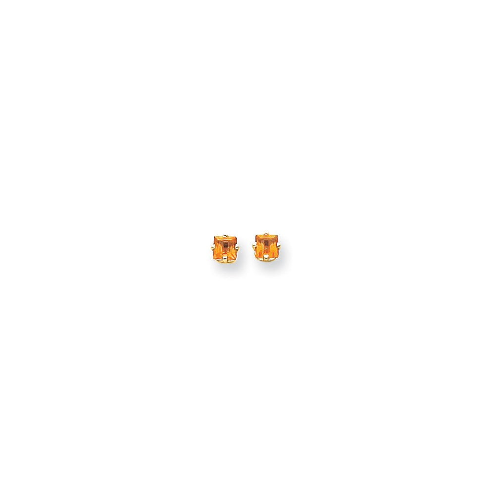 14k Yellow Gold 4mm Princess Cut Citrine Earrings XE60CI