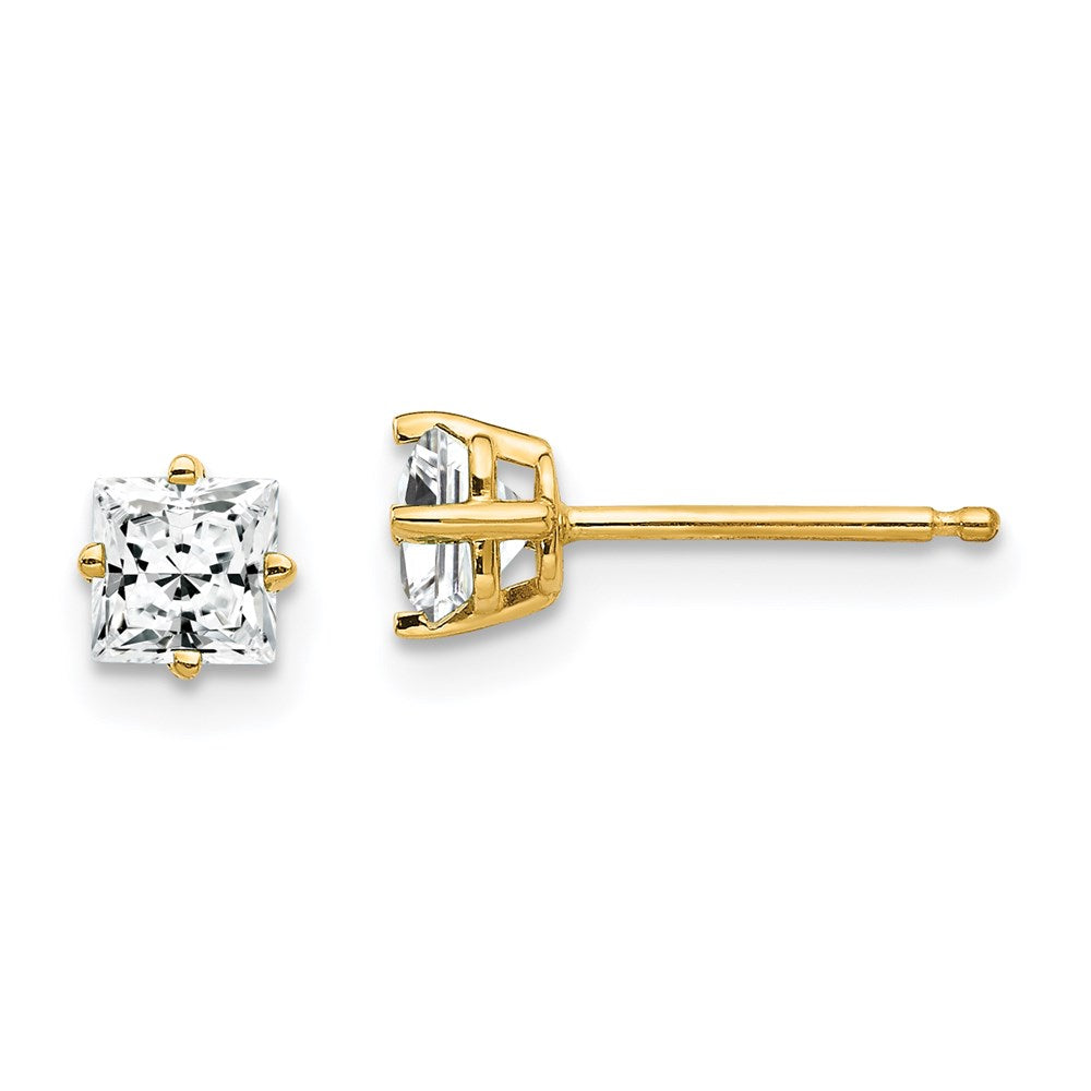14k Yellow Gold 4mm Princess Cut Cubic Zirconia Earrings XE60CZ