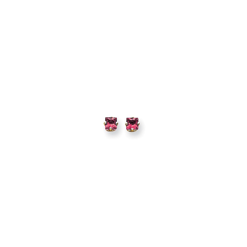 14k Yellow Gold 4mm Princess Cut Pink Sapphire Earrings XE60SP