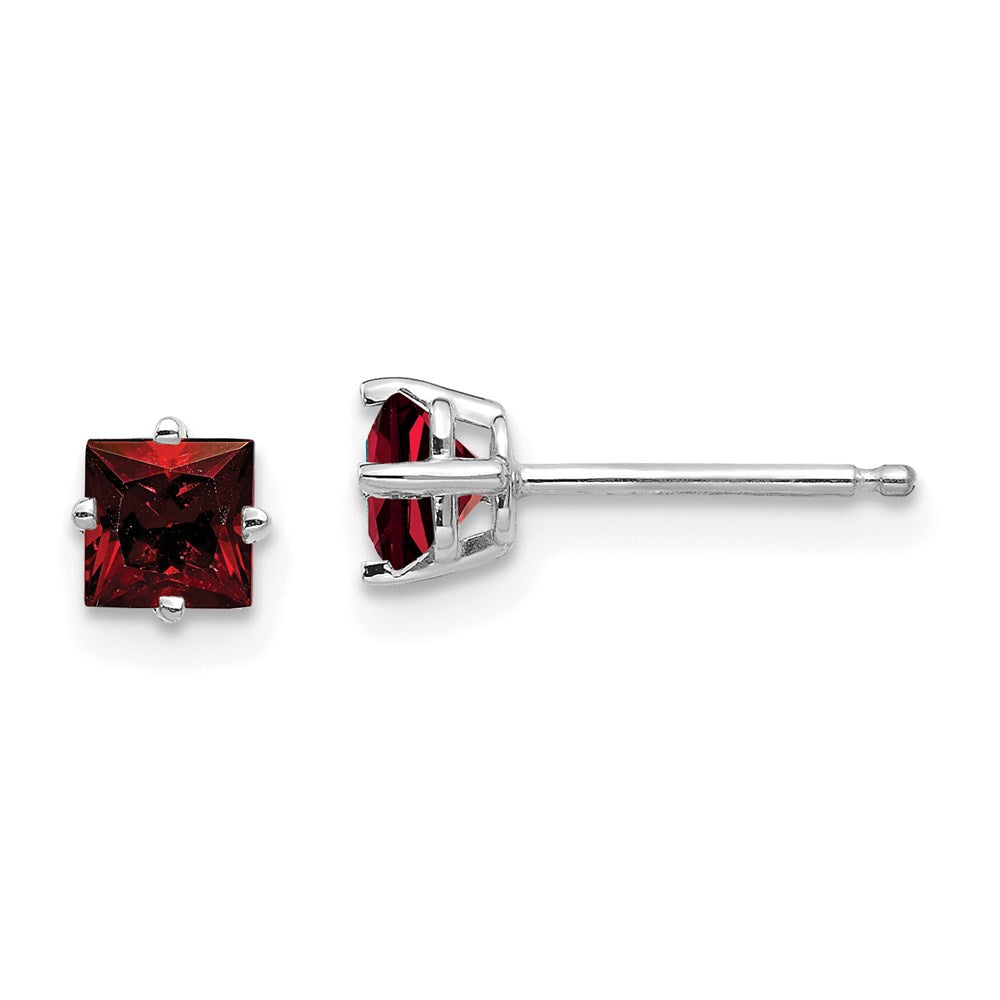 14k White Gold 4mm Princess Cut Garnet Earrings XE60WGA