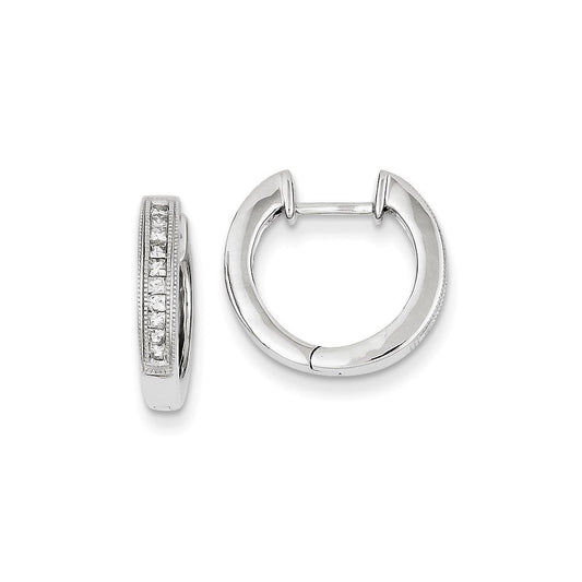 14k White Gold Real Diamond Hoop Earrings XE617AA