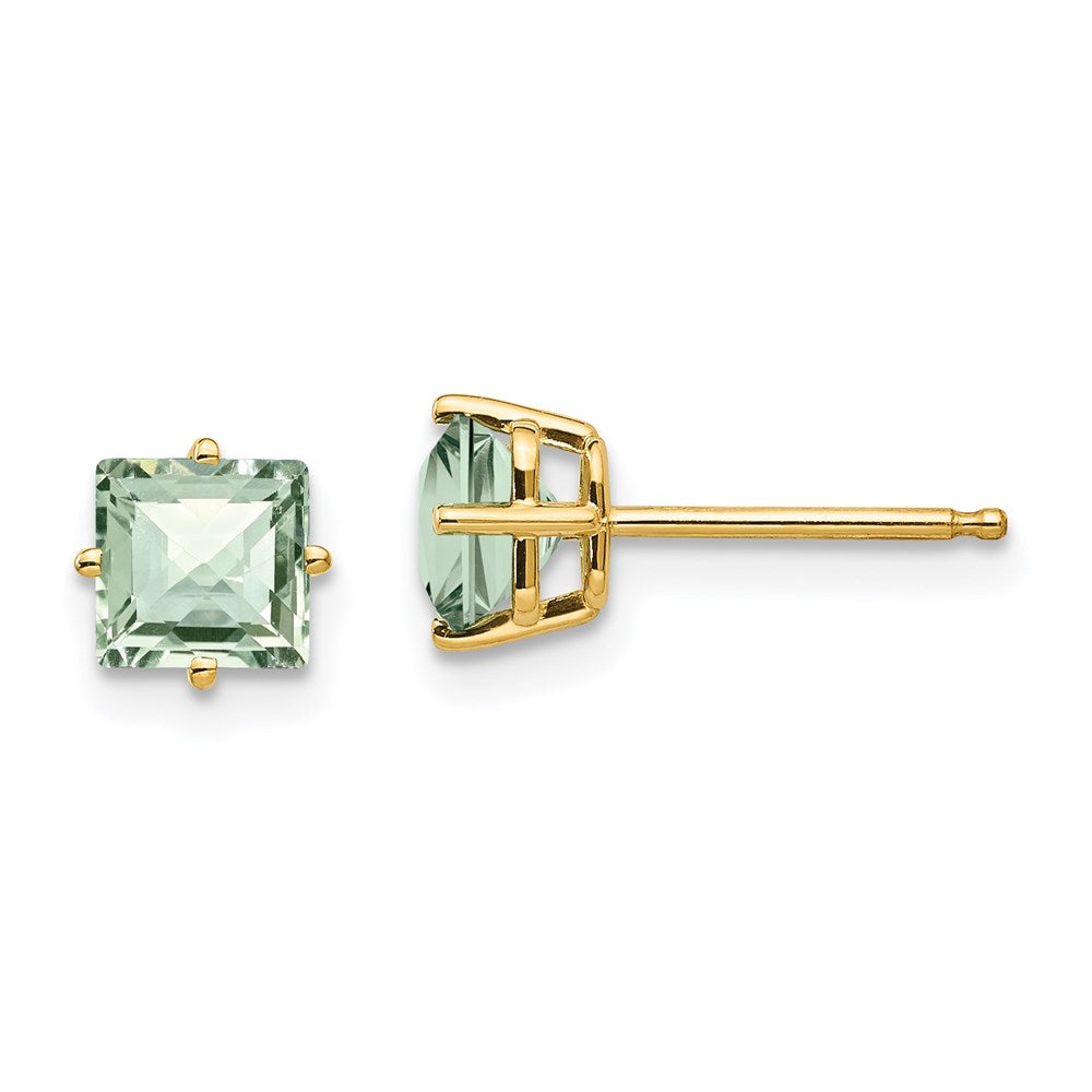 14k Yellow Gold 5mm Square Checker-Cut Green Quartz Earrings XE61CG